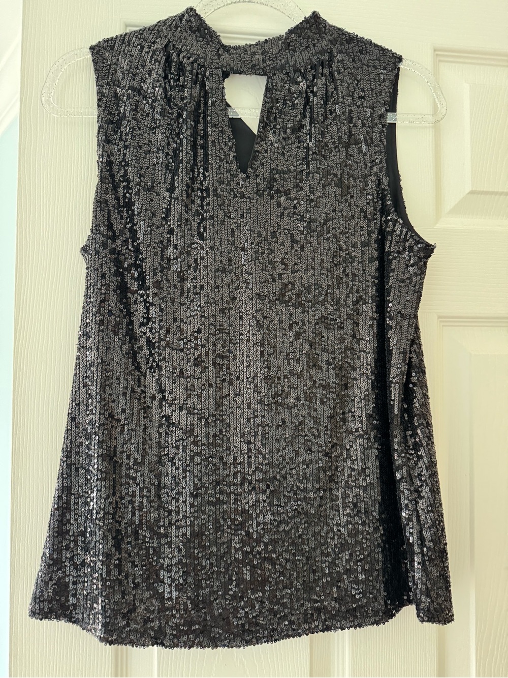 Cable & Gauge Black Sequin Mock Neck Sleeveless Top